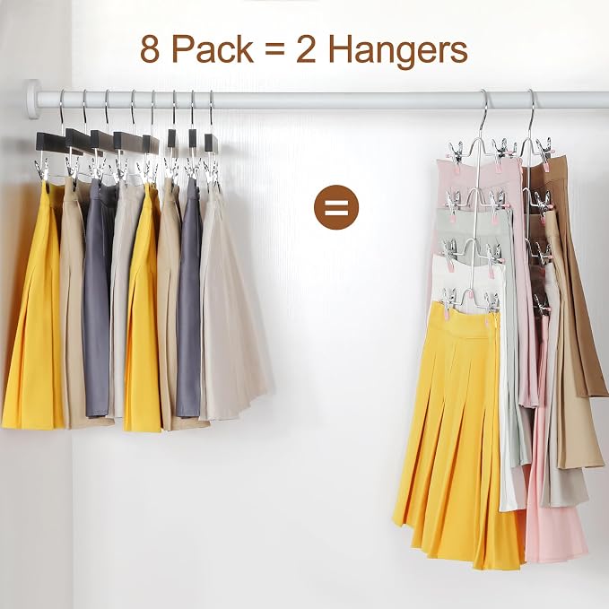 TOPIA HANGER 4 Tier Metal Skirt Hangers for Women, Pants Hanger Space Saving with Adjustable Clips, Gain 70% More Space, Non Slip Grip for Slacks, Trousers, Shorts, Jeans, Towels, Pink, 2-Pack, CT20P - Image 3