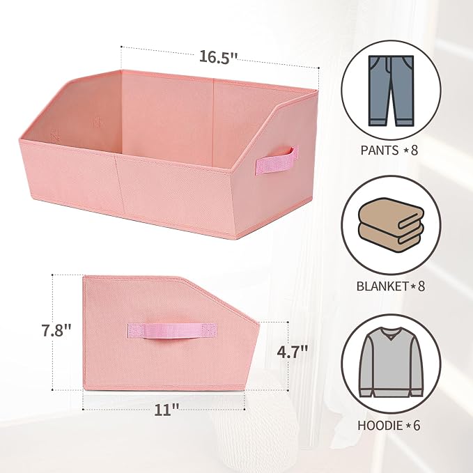 Homsorout Closet Baskets for Shelves Trapezoid - Decorative Storage Baskets with Handle, Closet Bins for Organization, Shelf Storage Bins for Clothes, Books, Home, Office, 10 Pack, Pink - Image 2