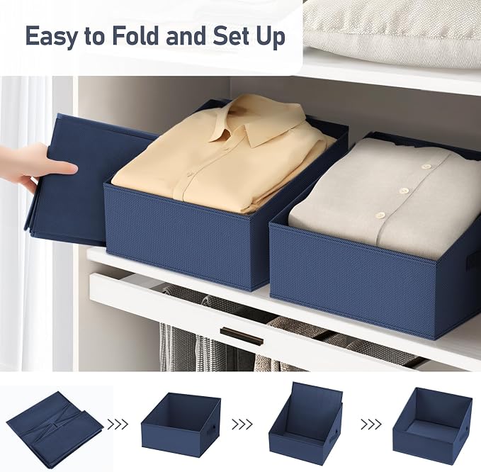 DIMJ Closet Storage Bins 12 Pack - Fabric Storage Baskets for Shelves, Collapsible Clothes Organizer with Handles, Trapezoid Shelf Organization Storage Cubes for Purse, Toys, Books, Towel, Clothes - Image 4