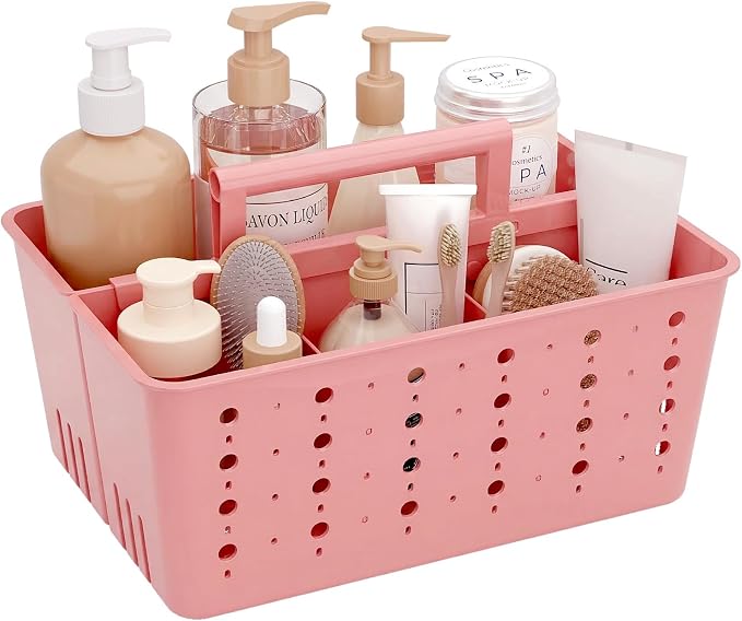 Lifewit Shower Caddy Portable, Cleaning Supplies Caddy Organizer with Handle and Adjustable Dividers, Plastic Shower Basket for Dorm Room Essentials, College, Bathroom, Pink, 1 Pack by Lifewit