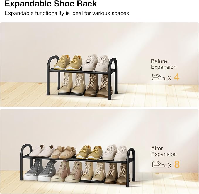 STO STO Expandable Shoe Organizer, 1-Tier Metal Shoe Rack for Closet, Up to 8 Pairs Adjustable Storage for Front Door Entrance, Free Standing Organizer for Entryway, Black - Image 4