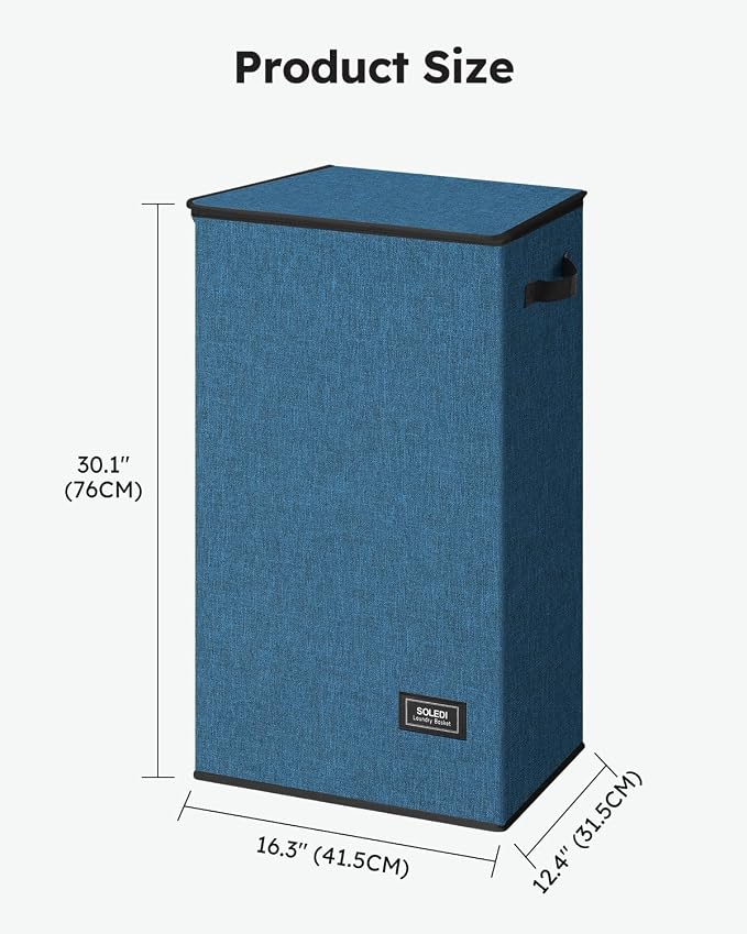 SOLEDI Slim Laundry Hamper with Lid, Narrow Laundry Basket with Removable Bags, Dirty Clothes Hamper with handle, Small Hamper perfect for Laundry room, Bathroom, Bedroom, Small spaces. 70L Blue - Image 6