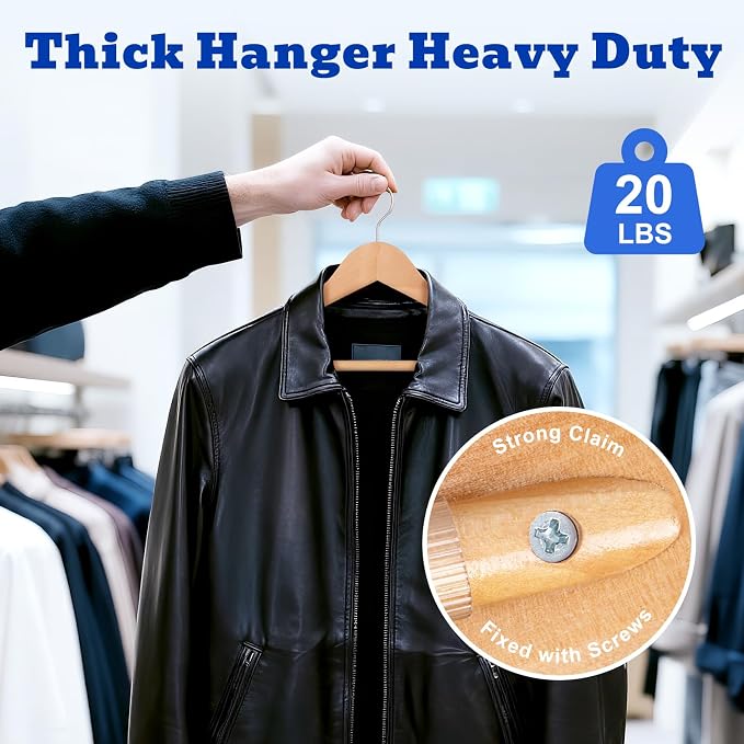 HOUSE DAY Wood Suit Hangers for Men, Smooth Wide Shoulder Wooden Hanger with Non Slip Pant Holder, Wide Hangers for Suits, Coats, Jackets, Heavy Wide Clothes Hanger 2 Pack, Natural - Image 5