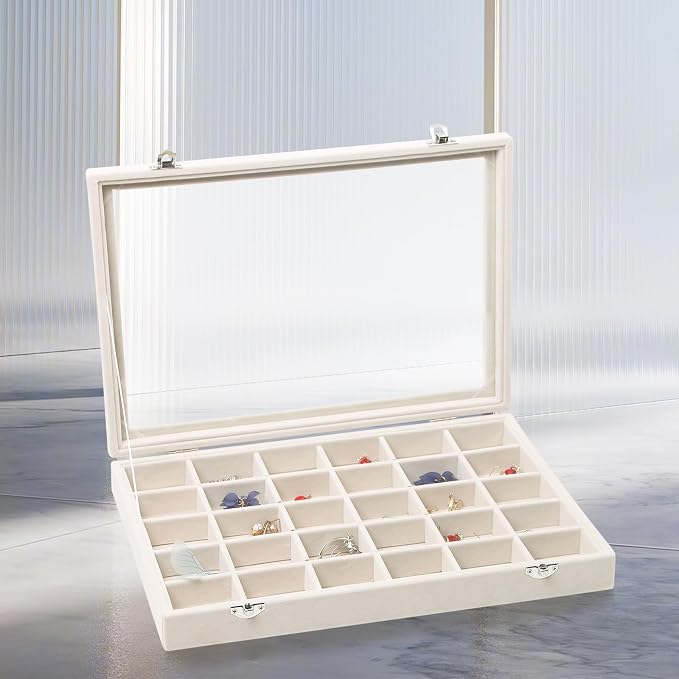 Stratalife Jewelry Organizer Stackable Earring Organizer Tray with Lid Jewelry Storage Tray for Earring Necklace Drawer Display Idea for Mom from Daughter (30 Grids) - Image 4