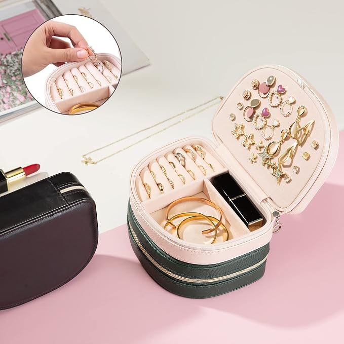 ProCase Travel Size Jewelry Box, Medium Portable Seashell-Shaped Jewelry Case, 2 Layer Jewelry Organizer in PU Leather for Women -Champagne - Image 7