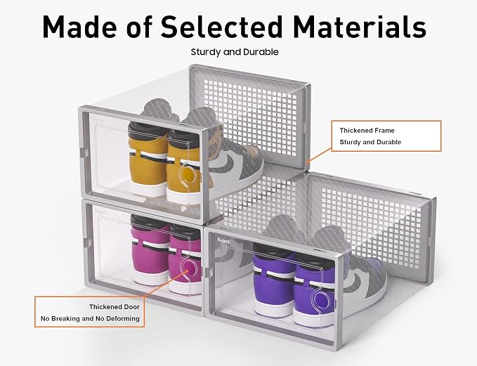Kuject X-Large Shoe Storage Boxes Organizers Clear Plastic Stackable 12 Pack, Shoe Rack & Holder Substitute, Sneaker Containers, Toy Storage Organizer Bins for Entryway, Closet, Under Bed, Grey - Image 8