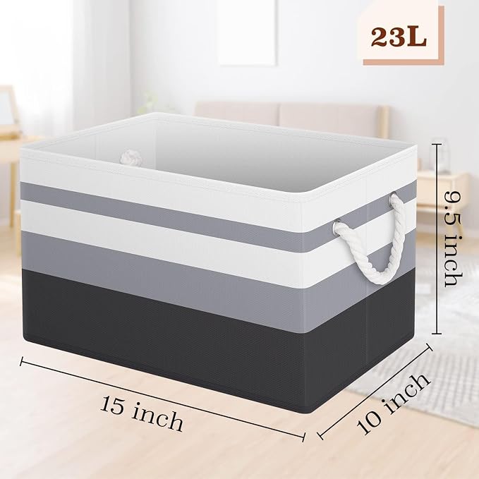 Fab totes Storage Bins [4-Pack], Foldable Storage Baskets for Organizing Toys, Books, Shelves, Closet, Large Storage Box with Rope Handles, Sturdy Organizer Bins,Gradient Grey - Image 2