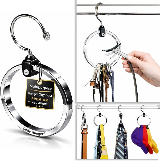 Rolly Hanger® Closet Space Saver – Premium Rotating Aluminum Organizer for Belts, Ties, Hats & Handbags – Heavy Duty 360° Swivel – Declutter & Maximize Storage (1 Pack) - Image 19