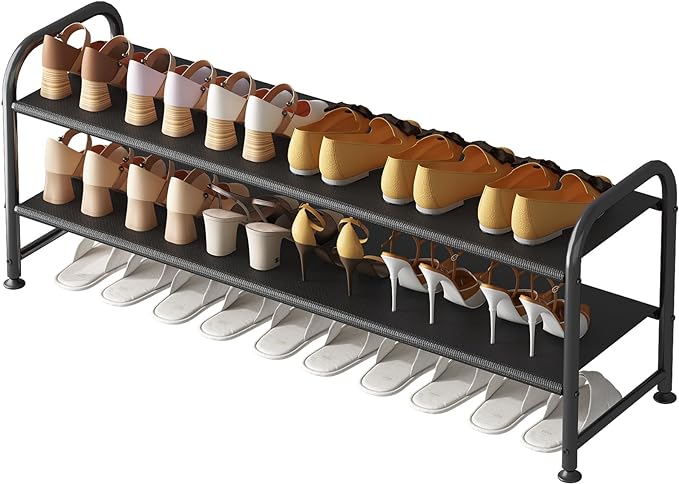 INGIORDAR Shoe Rack 2 Tier Long Storage Organizer Wide Metal Shoe Shelf for Closet Entryway Black by INGIORDAR