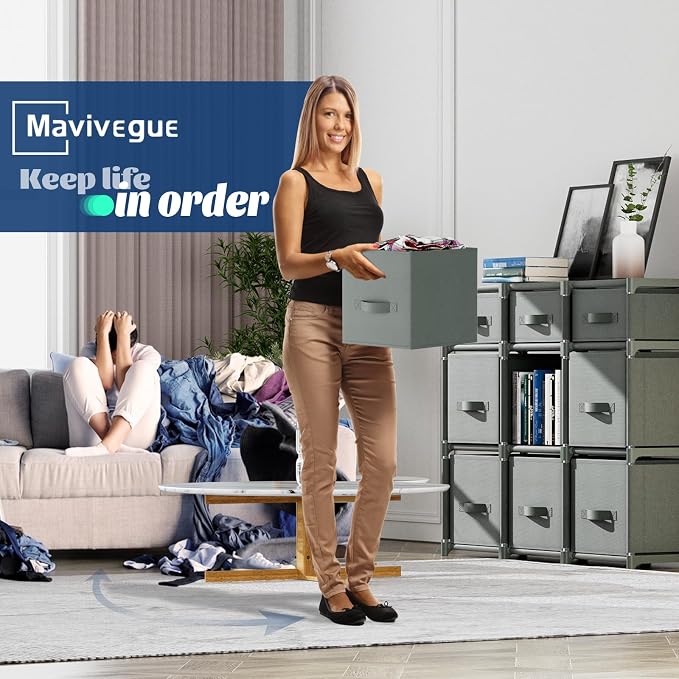Mavivegue 9 Cube Storage Organizer, Closet Organizers and Storage, Cube Storage Shelf, Easy to Assemble with Storage Drawers, DIY Closet Cube Organizer for Living Room, Bedroom, Dorm Room-Gray - Image 7