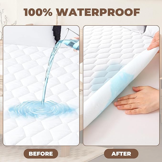 California King Breathable Mattress Protector,100% Waterproof Mattress Protector Polyester Bed Cover Noiseless Mattress Pad Cover with 6''-18'' Deep Pocket for Bedroom Home