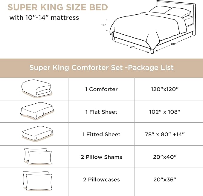 Andency Oversized Super King Comforter Set - 7 Pieces Bed in a Bag Oversize Bedding Comforter Sets Oatmeal, Winter Solid Soft Lightweight Comforter with Fitted Sheets, Flat Sheets, Pillowcases & Shams