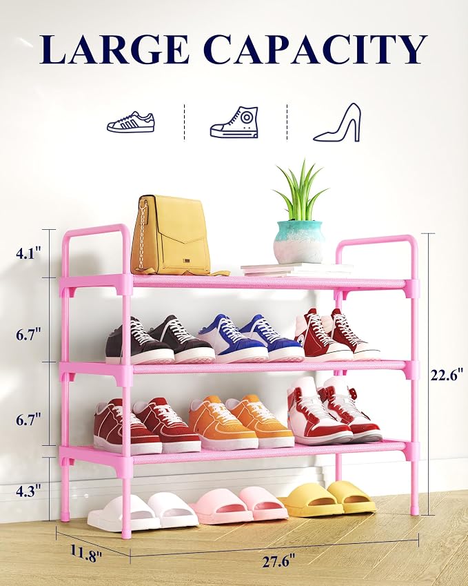 Kitsure Shoe Rack for Closet, Sturdy and Long-Lasting Shoe Shelf, Shoe Rack for Entryway, Personalized DIY Shoe Organizer, Shoe Rack Organizer for Space-Saving, 27.6" x 11.8" x 22.6", Pink - Image 2