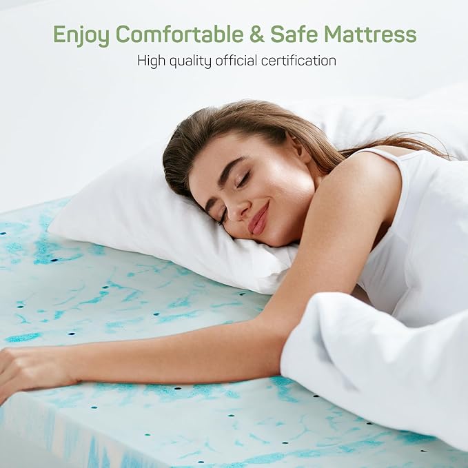 2 Inch Mattress Topper King Size, Gel Memory Foam Mattress Pad, CertiPUR-US Certified, Ventilated Bed Topper for Pressure Relief Back Pain, Blue