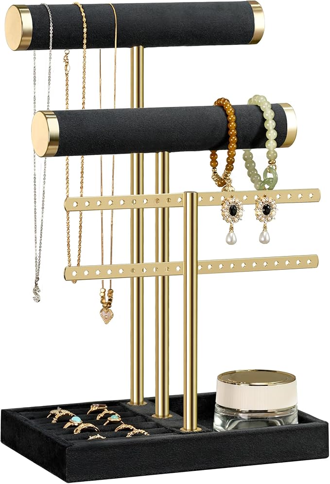 bussdis 3 Tier Bracelet Holder Display - Detachable T Bar Black Velvet Bracelet Holder, Jewelry Holder Organizer for Bracelet, Necklace, Earrings, Rings by BUSSDIS