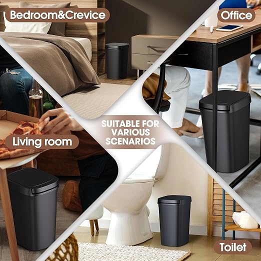 CEROELDA 3 Pack Slim Bathroom Trash Can, 10L/2.6 Gal with Press Top and Pop-up Lid, Plastic Wastebasket for Toilet, Office, Bedroom (Black) - Image 6