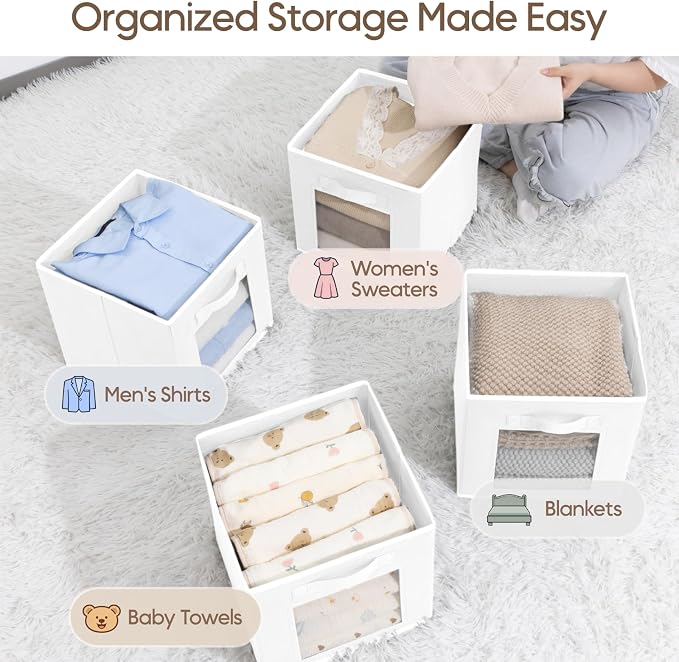 Homsorout Storage Cube 11 Inch - Cube Storage Bins with Window, Closet Storage Baskets with Handle, Fabric Bins for Closet, Shelves, Toys, Clothes, Set of 6, White - Image 5