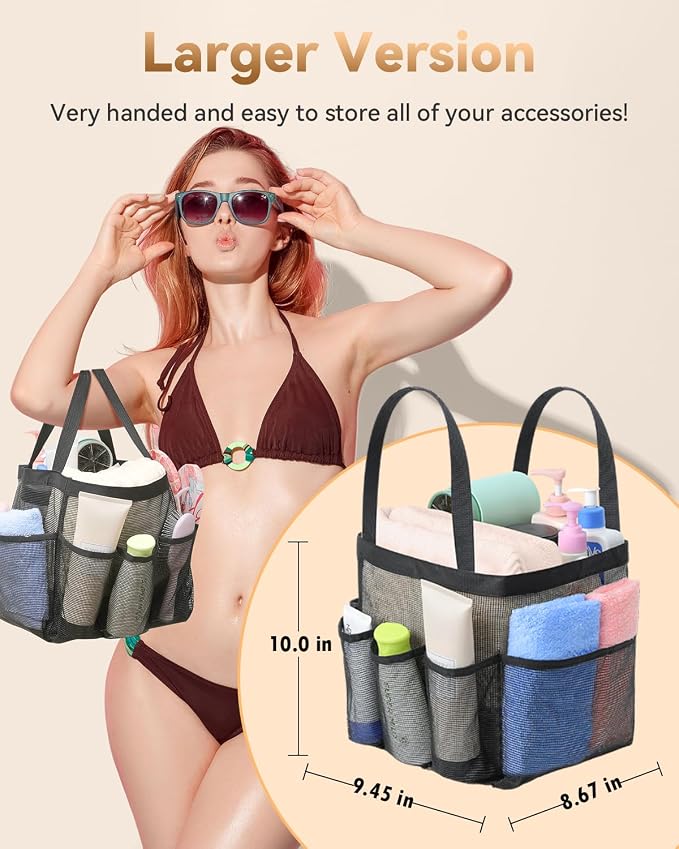 Temede Mesh Shower Caddy Tote, Large Shower Caddy Basket Portable, Quick Dry Hanging Toiletry Bag, 8 Storage Pocket Handle Bath Organizer for College Dorm, Gym, Camp, Travel - Image 2