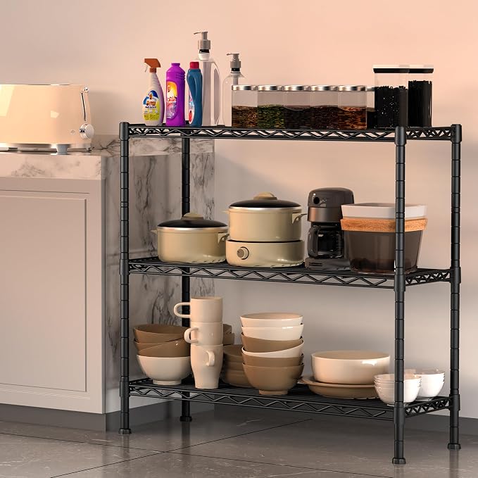 Soywey 3-Shelf Adjustable Heavy Duty Storage Shelves,36" Wx14 Dx35.8 H Metal Organizer Wire Rack for Laundry Bathroom Kitchen Pantry Closet Garage Shelving Black - Image 2
