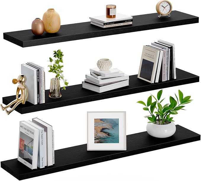AMADA HOMEFURNISHING Floating Shelves, Wall Shelves for Living Room, Bedroom, Bathroom, Kitchen & Home Office Organization, Bathroom Shelves with Hidden Brackets, 22 lbs Max Load, Black, AMFS45B - Image 9