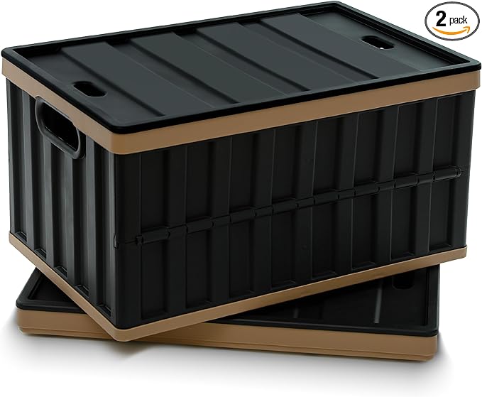 Citylife 64L Collapsible Storage Bins with Lids Plastic Storage Containers for Organizing Stackable Storage Box Large Heavy Duty Utility Crates, 2 Packs by CitylifeHomeOrganization
