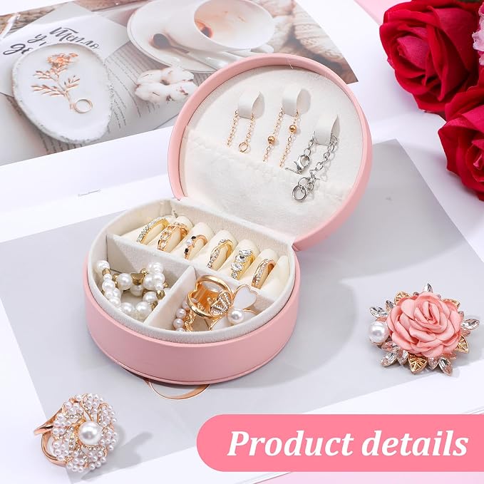 10 Pack Travel Jewelry Case Mini Leather Bridesmaid Jewelry Gift Box Bulk, Half Moon Design, Detachable Handle, Small Earring Storage Organizer for Women Girls Bridesmaid Proposal Gifts(Pink) - Image 5