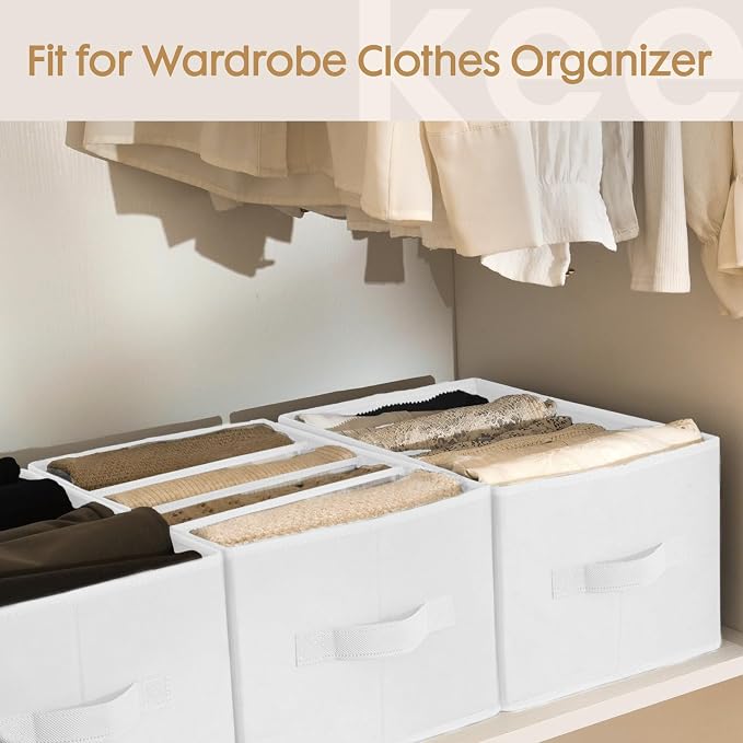 Criusia 6 Pack Large Clothes Organizer, Wardrobe Closet Organizer and Storage with Handles, Foldable Fabric Closet Organizers Dividers for Clothing, Pants, Jeans, Sweater, T-shirts, White - Image 7