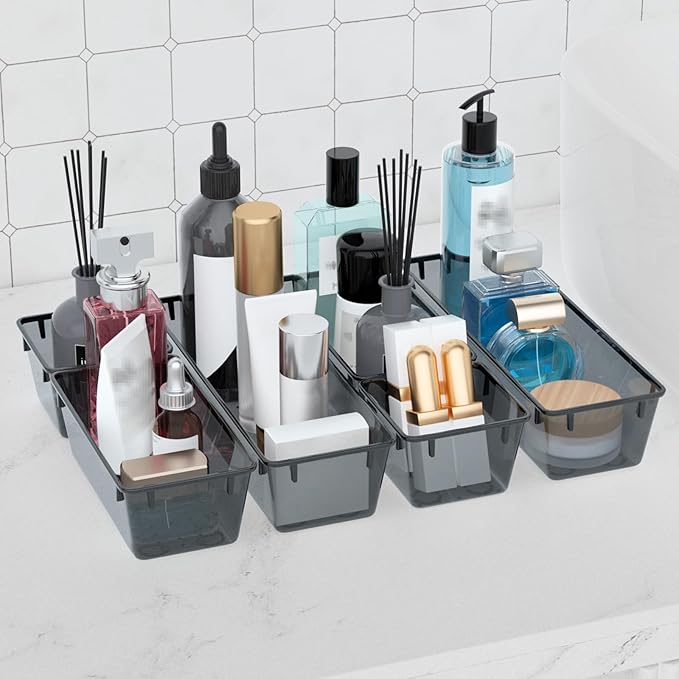 WOWBOX 12 Pack Clear Drawer Organizer Set, Acrylic Drawer Storage Trays, Storage Bins for Makeup, Cosmetics, Jewelries, Utensils, Gadgets, Office, Black - Image 6