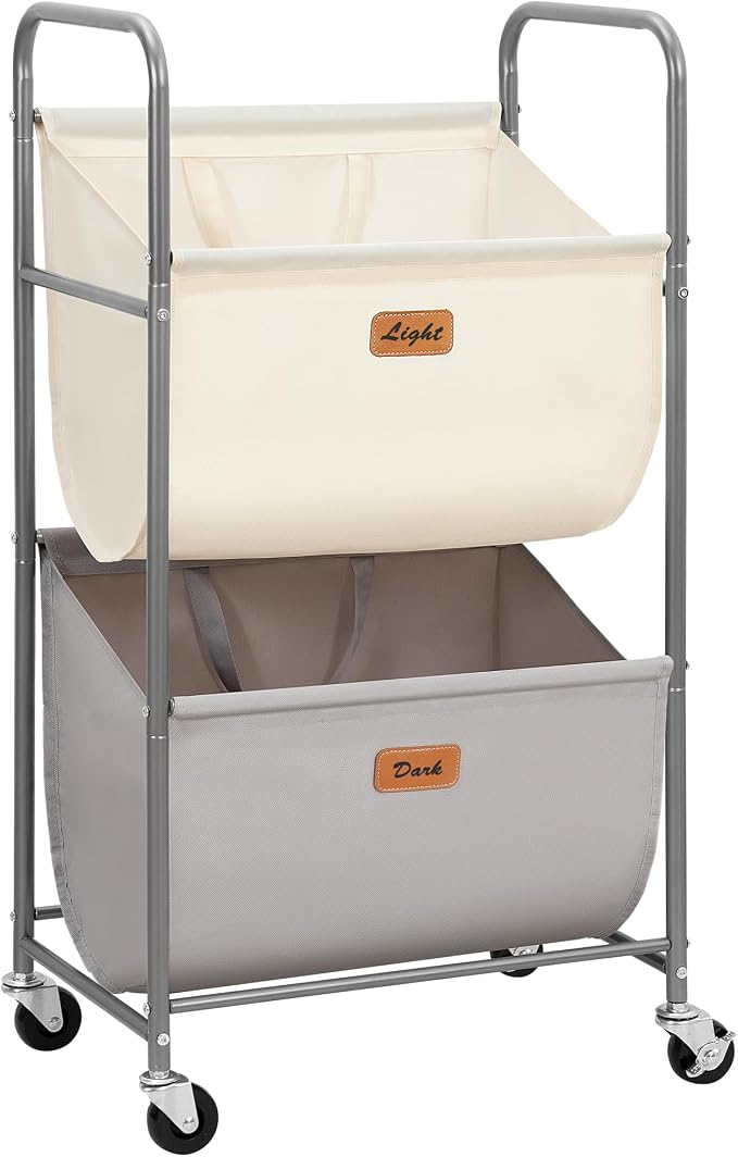 STORAGE MANIAC 80 Liters Vertical Rolling Laundry Hamper, 2 Section Laundry Sorter with Wheels and 2 Breaks, 2-tier Laundry Baskets for Small Space, Dorm, Laundry Room, Closet, Multicolored 2-tier by STORAGEMANIAC