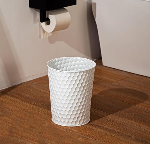 Venalys Small Metal Trash Can Wastebasket, Decorative Honeycomb Garbage Can Waste Basket, Modern Farmhouse Round Trash Bin for Bathroom, Bedroom, Kitchen and Office (White) - Image 3