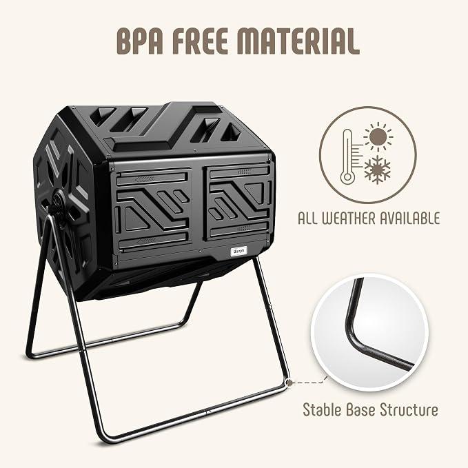 Werph 43 Gallon Compost Bin with Gloves, Fast Assembly & Easy Setup Outdoor Compost Tumbler, Updated Dual Chamber Tumbling Composter for Garden, Kitchen, and Yard Waste, Black - Image 7