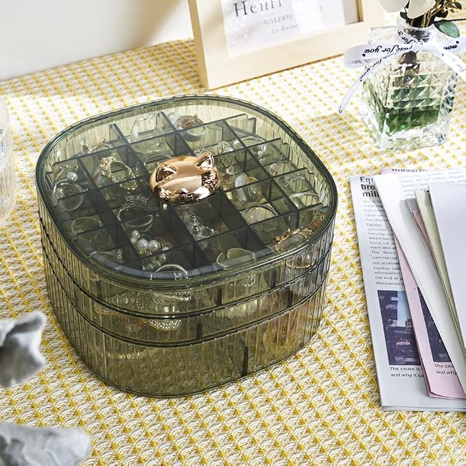 Sunkaioo Earring Organizer,Stackable 3-Layers Clear Jewelry Box with Lid,Stud Earring Organizer for Women Girls,Earring Box Display Holder for Earrings Ring Studs Bracelet Necklace Crafts(Green) - Image 5