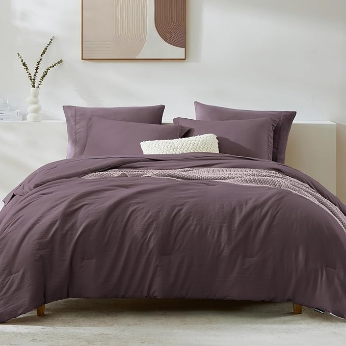 WRENSONGE Super King Plus Comforter Set - 7 Pieces Artic Plum Soft Bed in a Bag Super King Plus with Fitted Sheet, Flat Sheet, 2 Pillow Shams, and 2 Pillowcases- Warm Bedding Sets for All Season