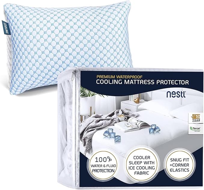Nestl Waterproof Mattress Protector, Washable Mattress Cover, Fitted Mattress Pad with 17" Deep Pocket (Queen + 1 Pillow)