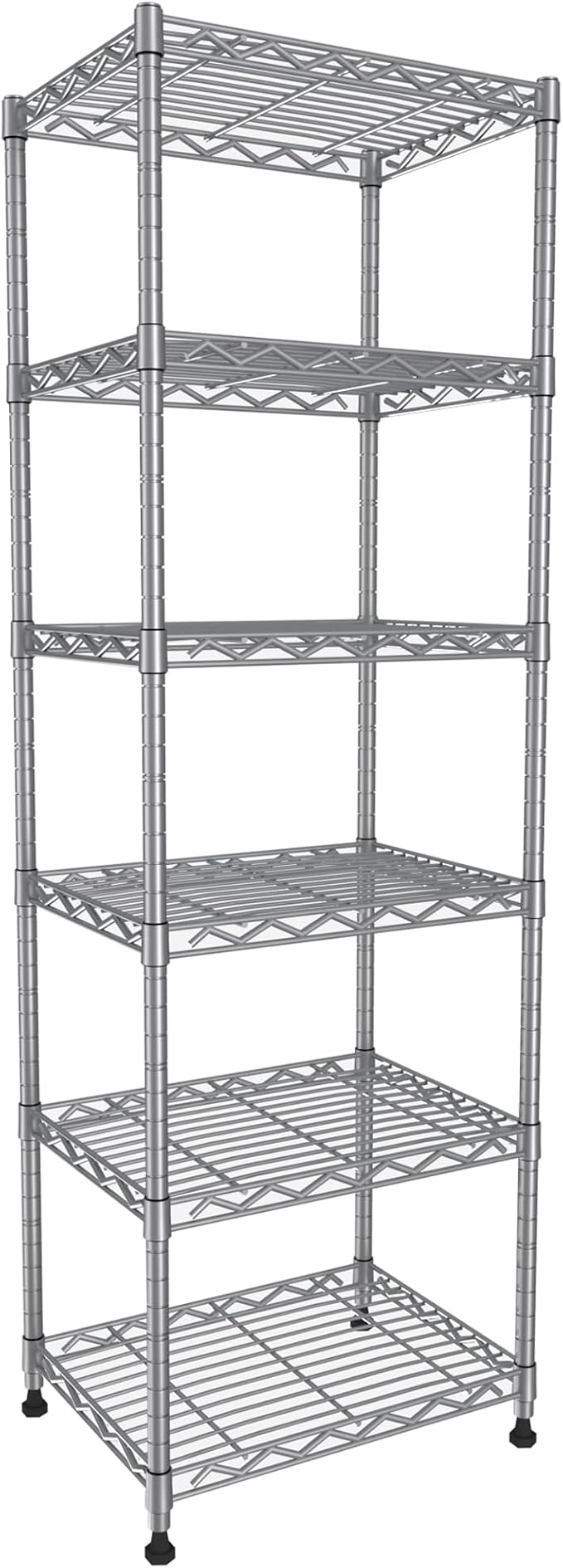 GIOTORENT 6-Tier Storage Shelves Standing Shelving Metal Units, Adjustable Height Wire Shelf Display Rack for Pantry Laundry Bathroom Kitchen 16.6” x 11.8” x 63”, Silver - Image 8
