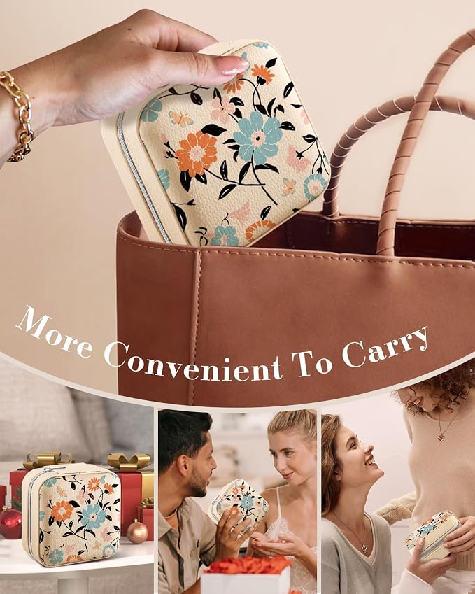 Bistup Travel Jewelry Case - Small Jewelry Organizers and Storage Box for Women Girls Teens Cute Traveling Jewelry Holder with Mirror Little Tiny Compact Blue Floral Modern Unique Aesthetic Pretty - Image 6