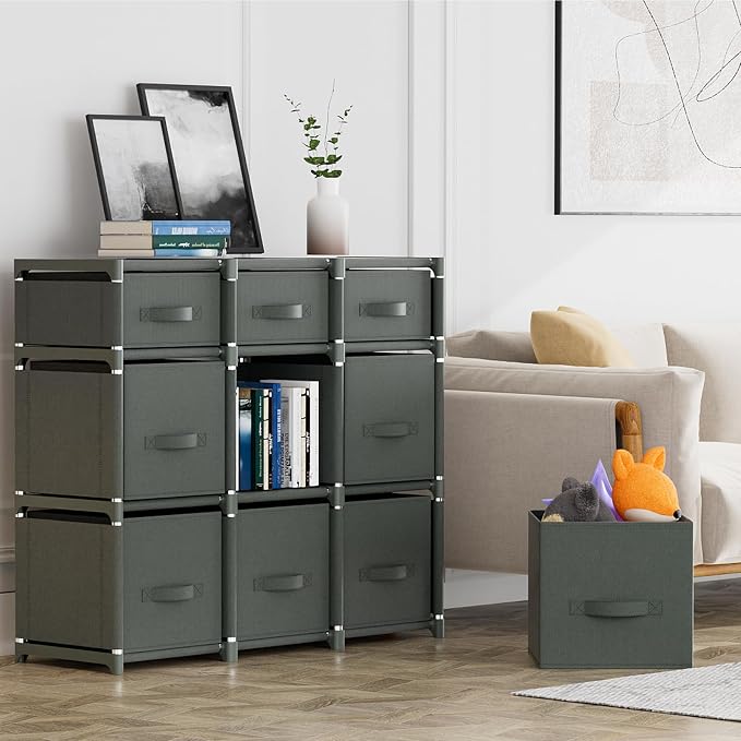 Mavivegue 9 Cube Storage Organizer, Closet Organizers and Storage, Cube Storage Shelf, Easy to Assemble with Storage Drawers, DIY Closet Cube Organizer for Living Room, Bedroom, Dorm Room-Gray - Image 2