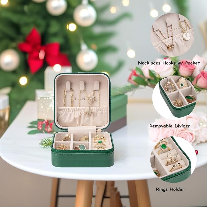 Vlando Small Travel Jewelry Box Organizer Display Storage Case for Girls Women Gift Rings Earrings Necklaces, Dark Green - Image 3