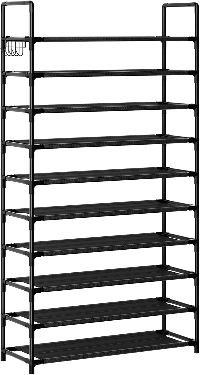 Shoe Rack, 10 Tier Shoe Storage Organizer with Hooks,Fit 40-45 Pairs Shoes,Nonwoven Fabric Tall Shoe Shelf for Closet,Entryway, Hallway,Garage,Bedroom,Cloakroom - Image 7