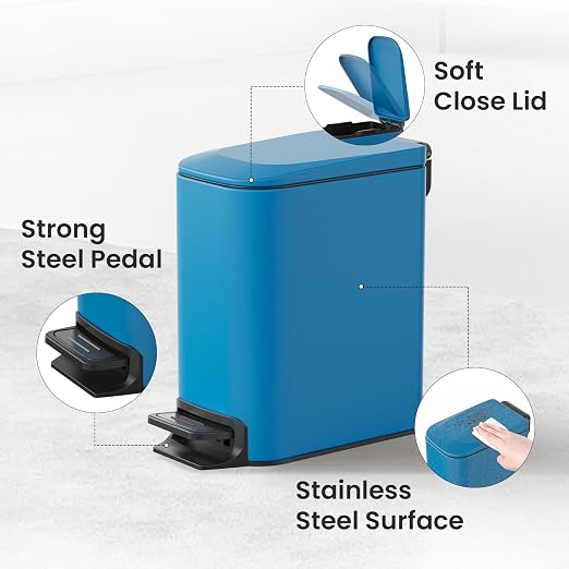 Cesun Small Bathroom Trash Can with Lid Soft Close, Step Pedal, 6 Liter / 1.6 Gallon Stainless Steel Garbage Can with Removable Inner Bucket, Anti-Fingerprint Finish (Blue) - Image 4