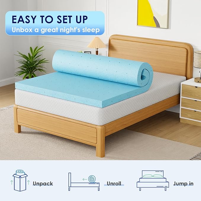 PayLessHere 3 Inch Gel Memory Foam Mattress Topper/Cooling Gel Infused Mattress Topper/CertiPUR-US Certified, (Full)