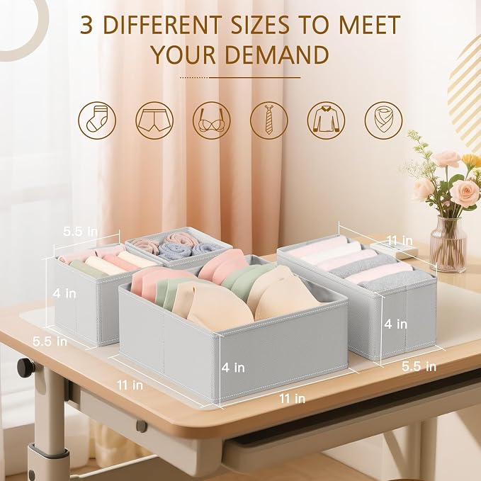 Criusia 26 Pack Drawer Organizer for Clothes, Foldable Dresser Dividers with 3 Sizes, Fabric Storage Bins – Gray - Image 2