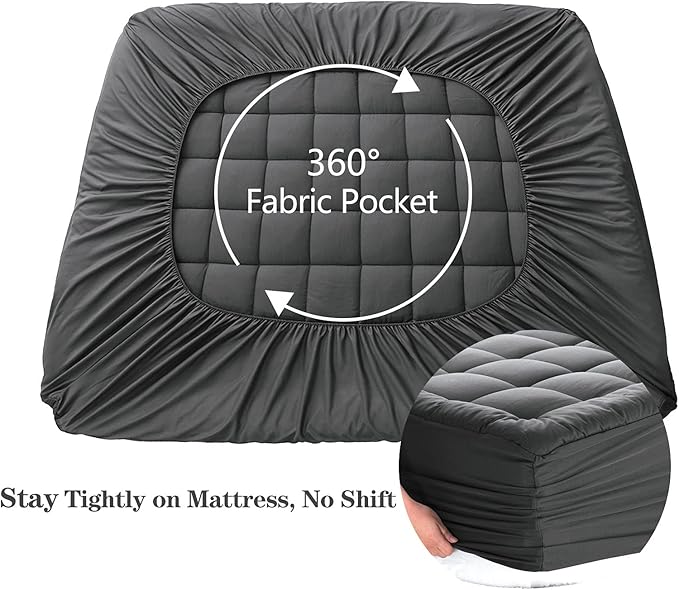 EASELAND California King Mattress Pad Pillow Top Mattress Cover Quilted Fitted Mattress Protector Long Cotton Top 8-21" Deep Pocket Cooling Mattress Topper (72x84 Inches, Dark Grey)