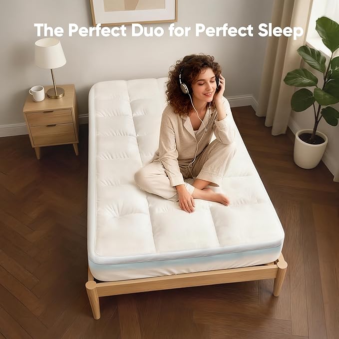Twin XL 4 Inch Dual Layer Memory Foam Mattress Topper for College Dorm, 2 Inch Cooling Gel Memory Foam and 2 Inch Down Alternative Pillow Top Mattress Pad Cover 8-24 Inch Deep Pocket