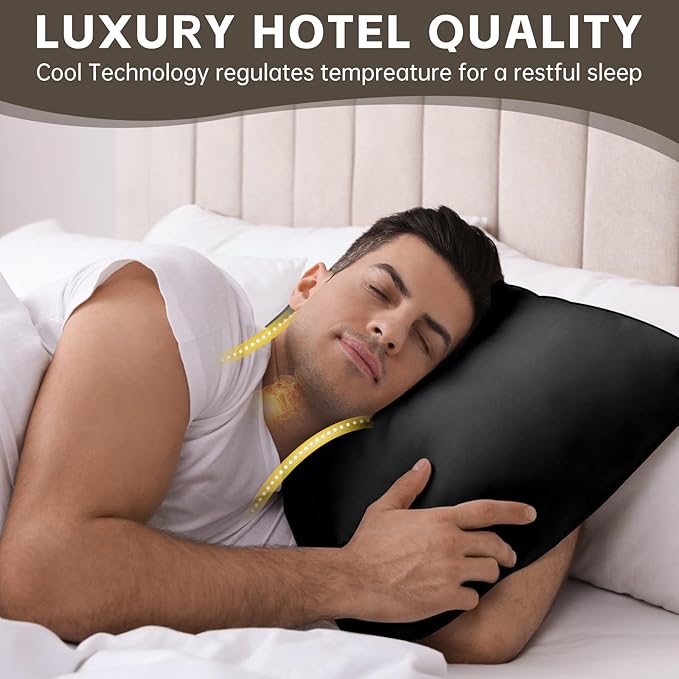 HIMOON Bed Pillows for Sleeping 4 Pack,Standard Size Cooling Pillows Set of 4,Top-end Microfiber Cover for Side Stomach Back Sleepers(Black)