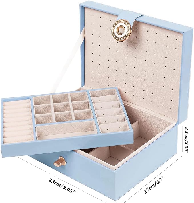 QBestry Girls Jewelry Box Earring Holder Organizer for Girls Jewelry Organizer Box Stud Earrings Organizer for Girls Womens Blue Jewelry Box for Earrings and Necklaces Rings Stud Earrings Box for Teen - Image 6