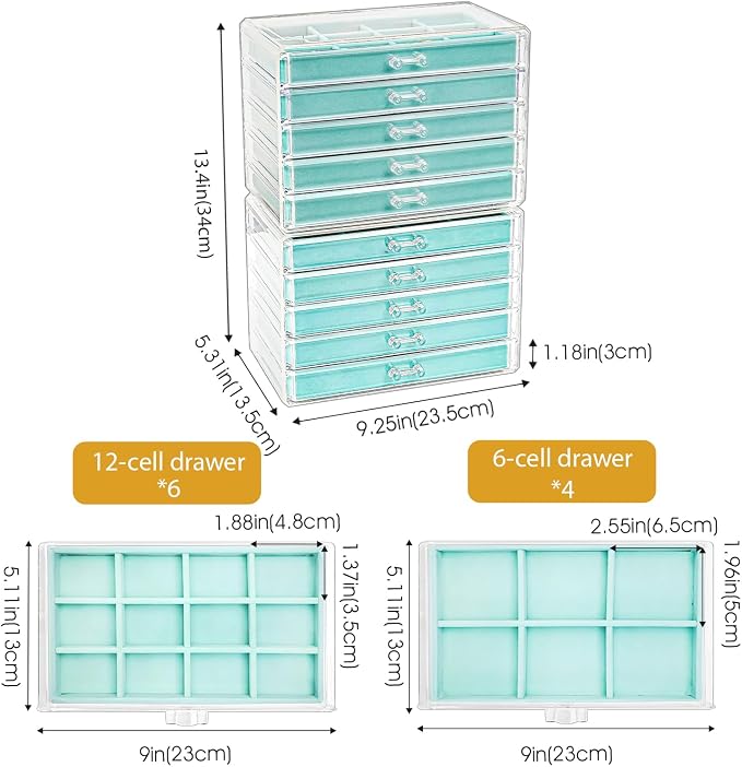 ProCase Earring Holder Organizer Jewelry Box with 10 Drawers, Acrylic Clear Earring Case with Adjustable Velvet Trays for Women - Aqua,10 Layers - Image 4