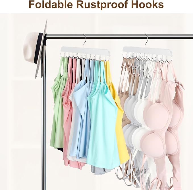 Resovo Bra Hanger for Closet, Tank Top Hanger 20 Hooks Capacity Foldable Wood Space Saving Hangers Closet Organizers and Storage for Dorm & Apartment for Tank Top, Bra, Scarf etc. - Image 3