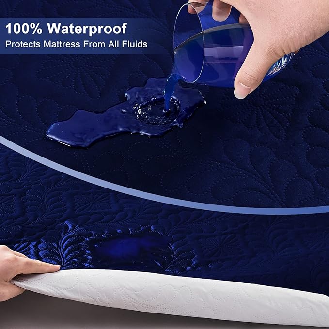 Sufdari Waterproof Mattress Protector, Full Quilted Fitted Mattress Cover, Breathable & Noiseless Mattress Pad, Ultra Soft Bed Cover Fitted Sheet Fits Up to 8-18" Deep Pocket