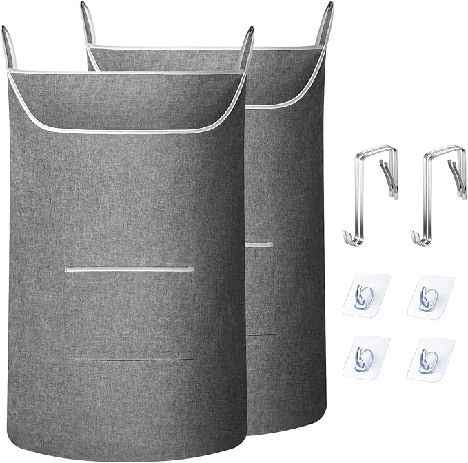 SAVERHO X-Large Door Hanging Hamper Bag,2 Pack Large Capacity Hanging Laundry Hamper Basket with Wide Opening Dirty Clothes Laundry Hamper Storage Bag Size 35X22inch(Grey-2Pack) by SAVERHO